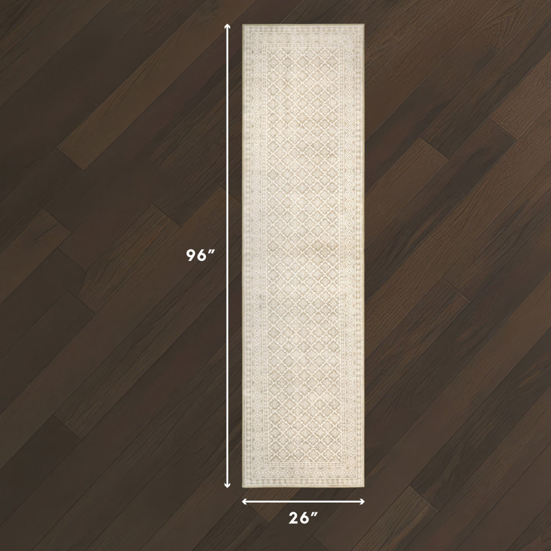 Laura Ashley Washable Printed Velvet Rug, Beige, 2'2" x 8'