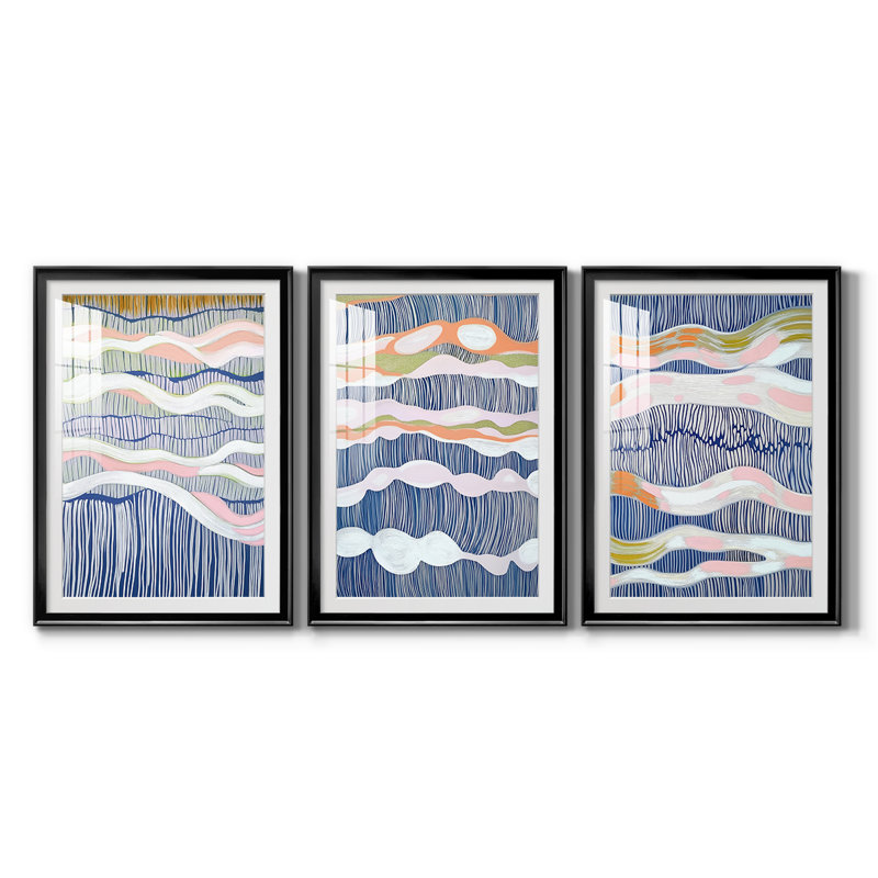 ABSTRACT Series cmxxv - impression encadrée de qualité supérieure sur mesure mat - 3 pièces, H 39 po x l 81 po, Noir
