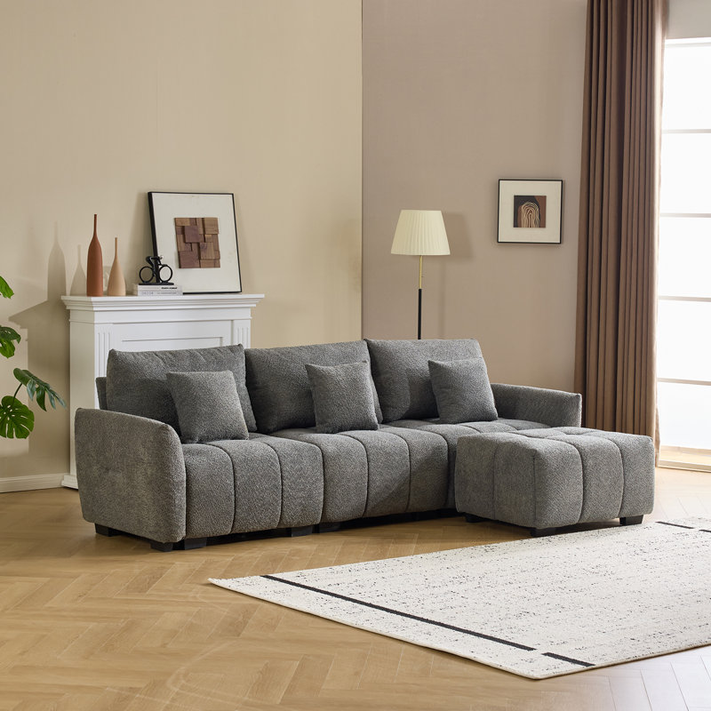 Canapé confortable capitonné de style américain 4 pièces 109 "avec repose-pieds Boucle, Gris