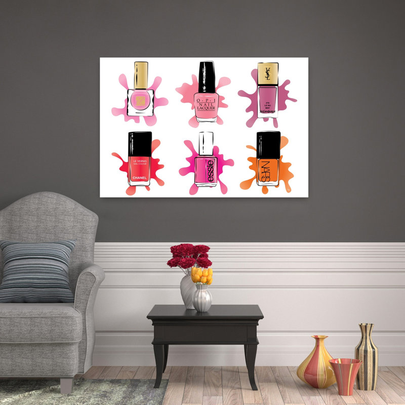 Flacons de vernis à ongles colorés, affiche murale moderne et vibrante, H 32 po x l 48 po