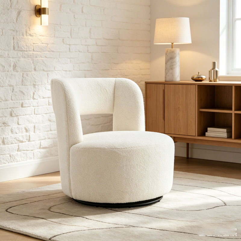 Swivel Barrel Chair with Soft Teddy Fabric