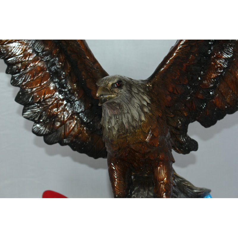 Statue aigle avec drapeau américain en bronze - symbole de force et de liberté Vappu, L 32 po x l 14 po x H 35 po