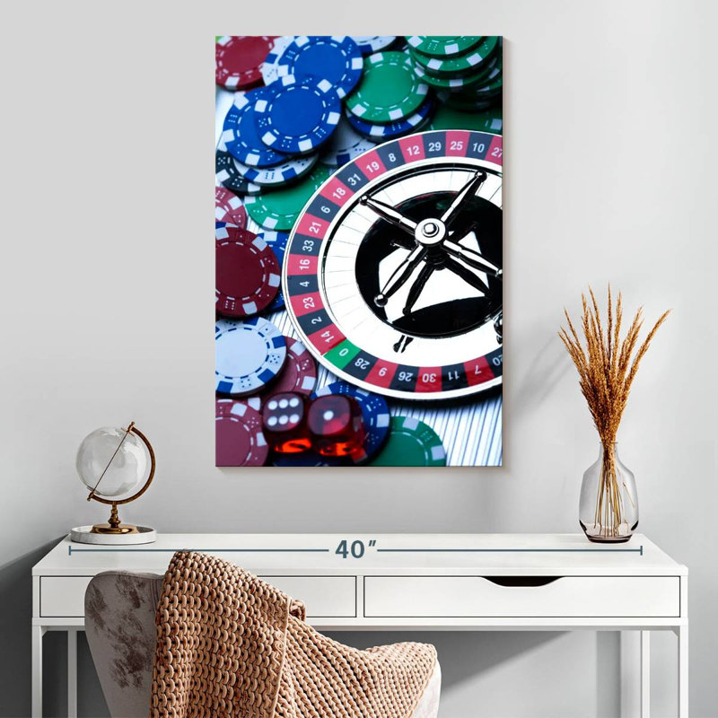 Senne Roulette Wheel And Chips, 30" H x 20" W