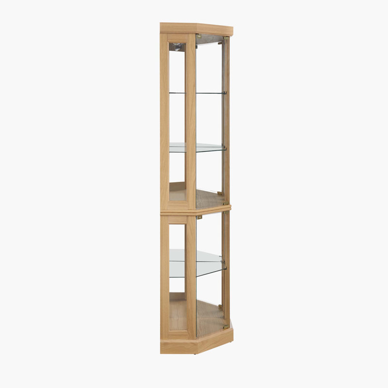 Light Oak Corner Glass Lighted Curio Cabinet