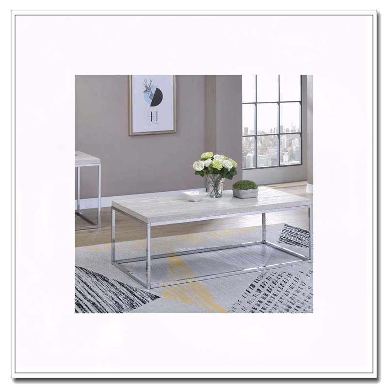Table basse en chêne clair et chrome avec base ouverte