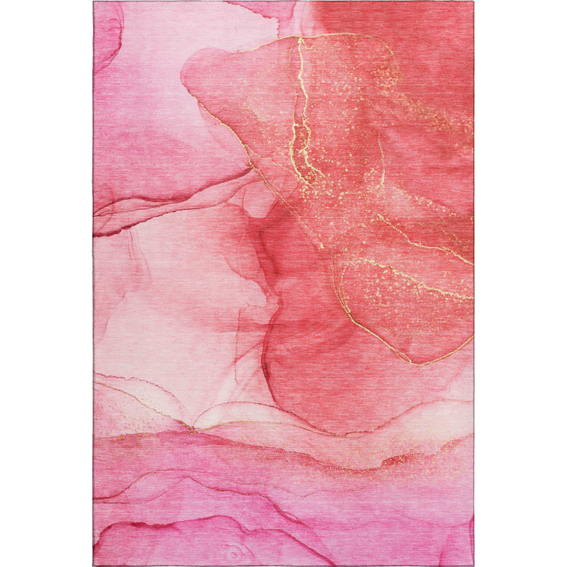 Premium Machine Washable Cerrito AMF507 Pink Rug, Rectangle 2'6" x 3'10"