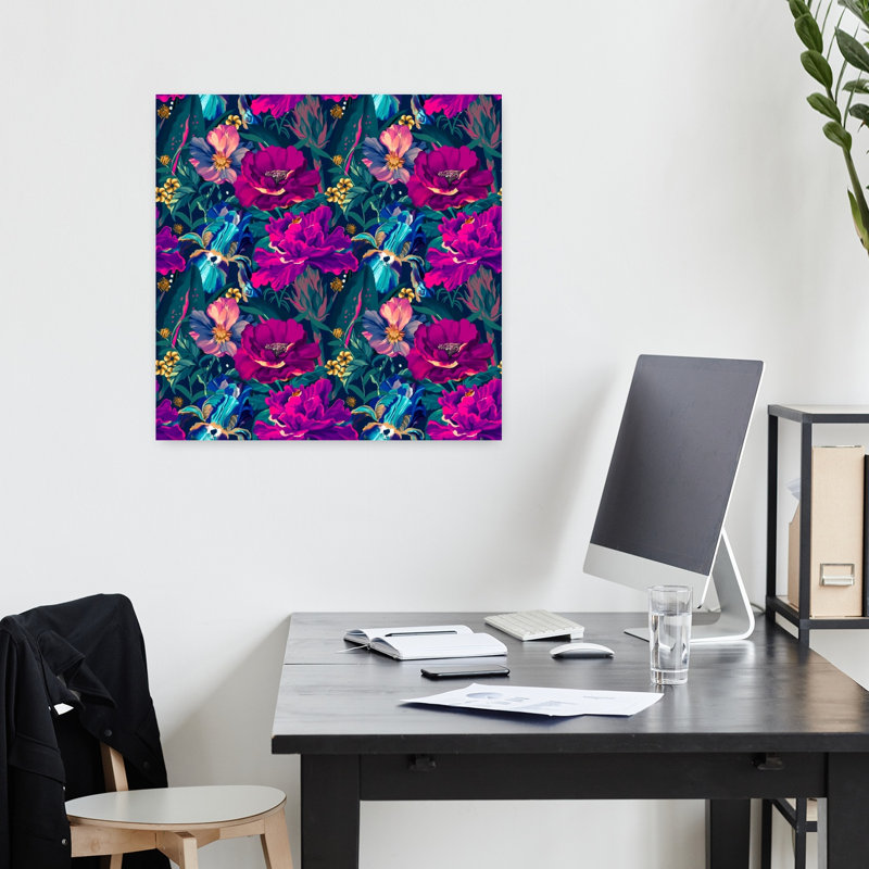 Art contemporain, palmier abstrait, art floral de paysage, H 18" x l 18"
