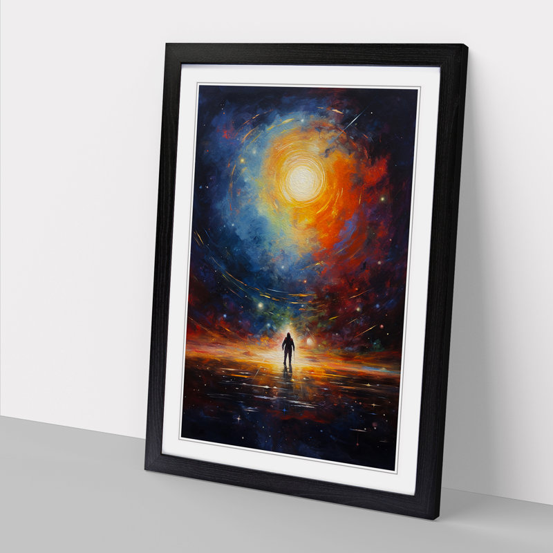 Universe Action Painting - Single Picture Frame Print on Wood, Black Framed, 46cm H x 34cm W
