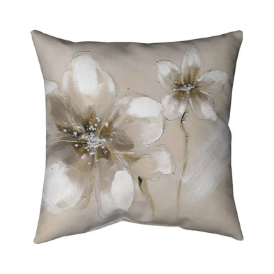 Two cream flowers - 16"x16" Throw pillow - Poly twill - Print on demand