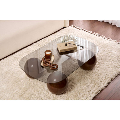 Modern Coffee Table with 100% Tempered Glass Top, 47.2 x 11.8 x 29.5 inches | Durable Polyurethane Casting Legs, Stylish Walnut & Grey Design | Perfect for Living Room, Elegant and Contemporary Décor