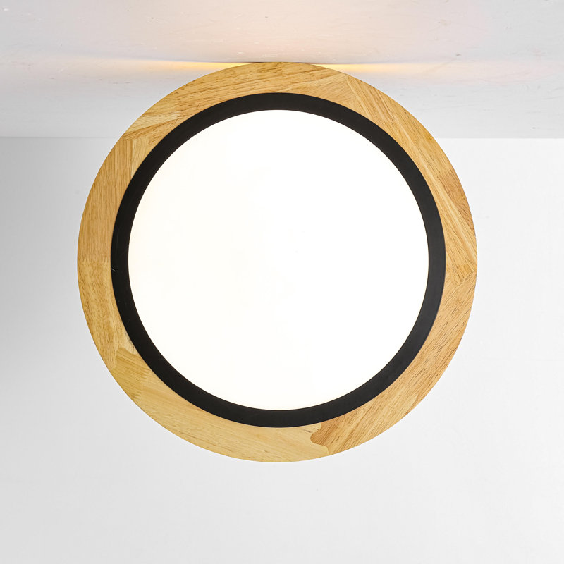 15.8 in. Modern LED Flush Mount with Wood Ring Frame