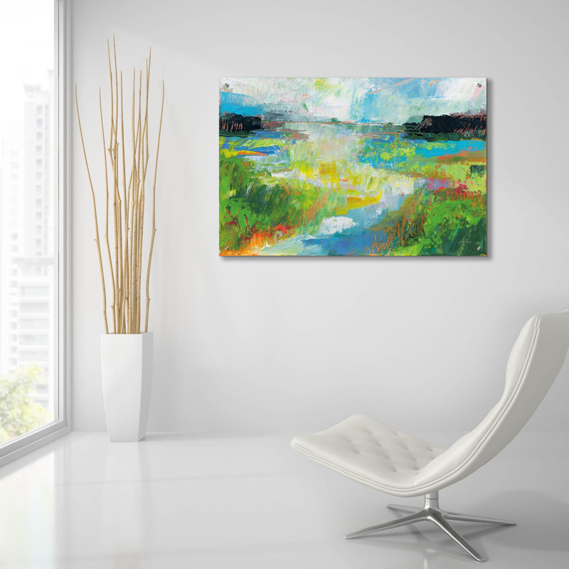 «Misty River» par Jeanette Vertentes, art mural en verre acrylique, H 24 po x l 36 po x P 0,2 po
