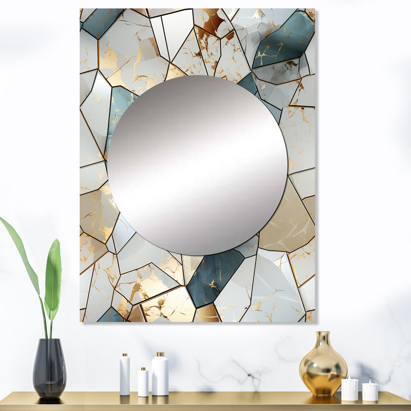 Hansali bleu sarcelle et gris harmonie de marbre - marbre unique miroir décoratif, 40 po x 30 po