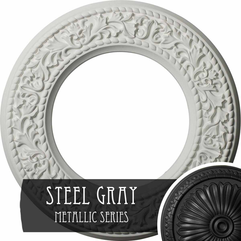 Médaillon de plafond H 13,375 po x l 13,375 po x P 0,75 po Blackthorn, Gris acier