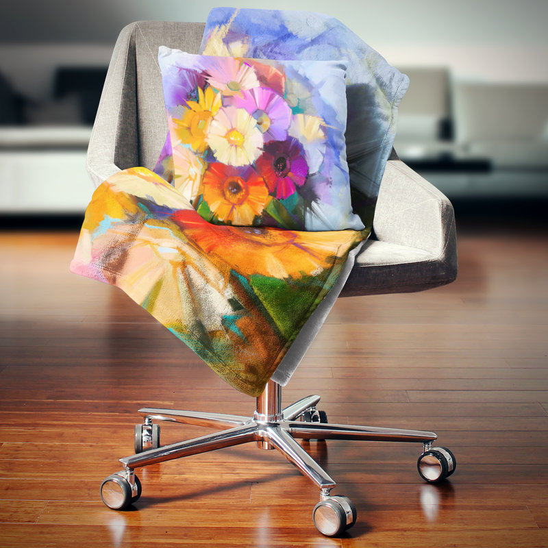 Bouquet de fleurs de gerbera colorées - coussin imprimé floral, 16 po x 1 po, Coussin décoratif