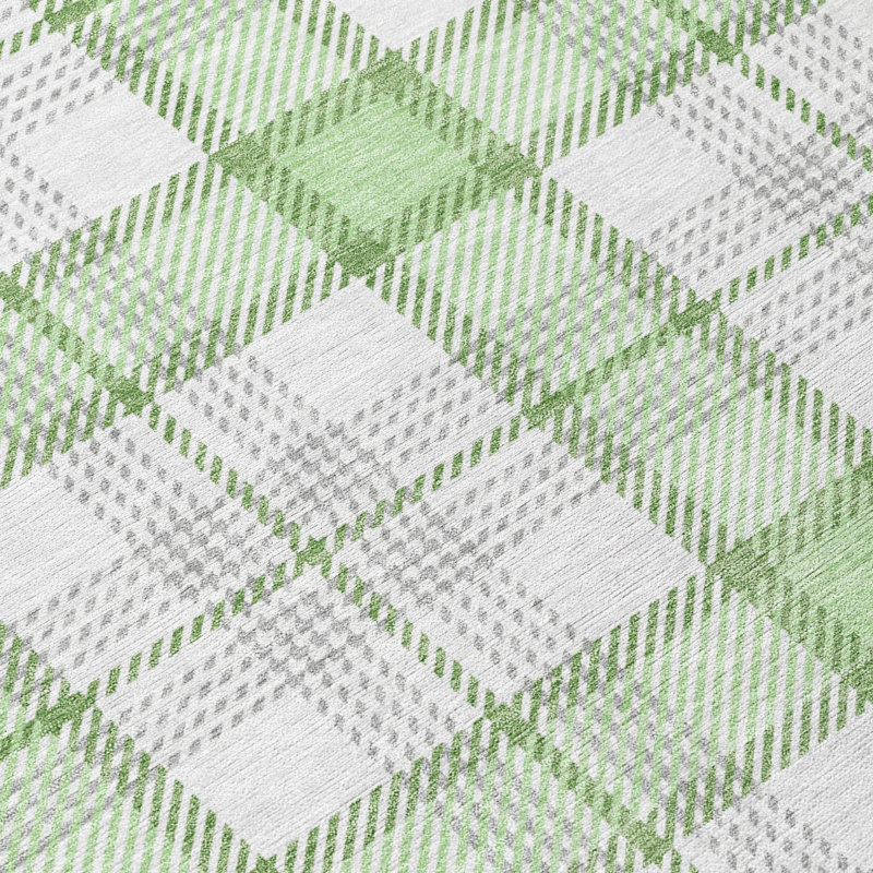 Mint Plaid Rectangular Machine-Washable Synthetic Rug 46" x 30"