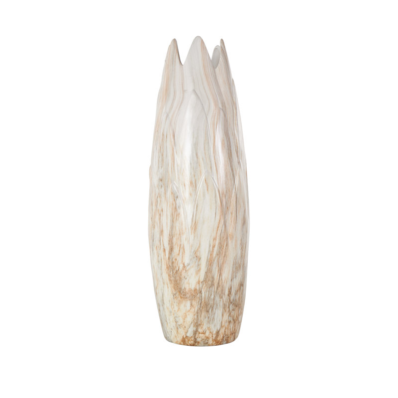 Ceramic Marbled Decorative Vase with Angled Edge Opening and Rust Accents, Dark Marble, 21" H X 7" W X 7" D