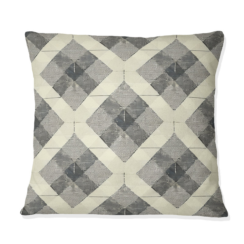 Coussin Beige gris à motif pied-de-poule II, H 18 po x l 18 po