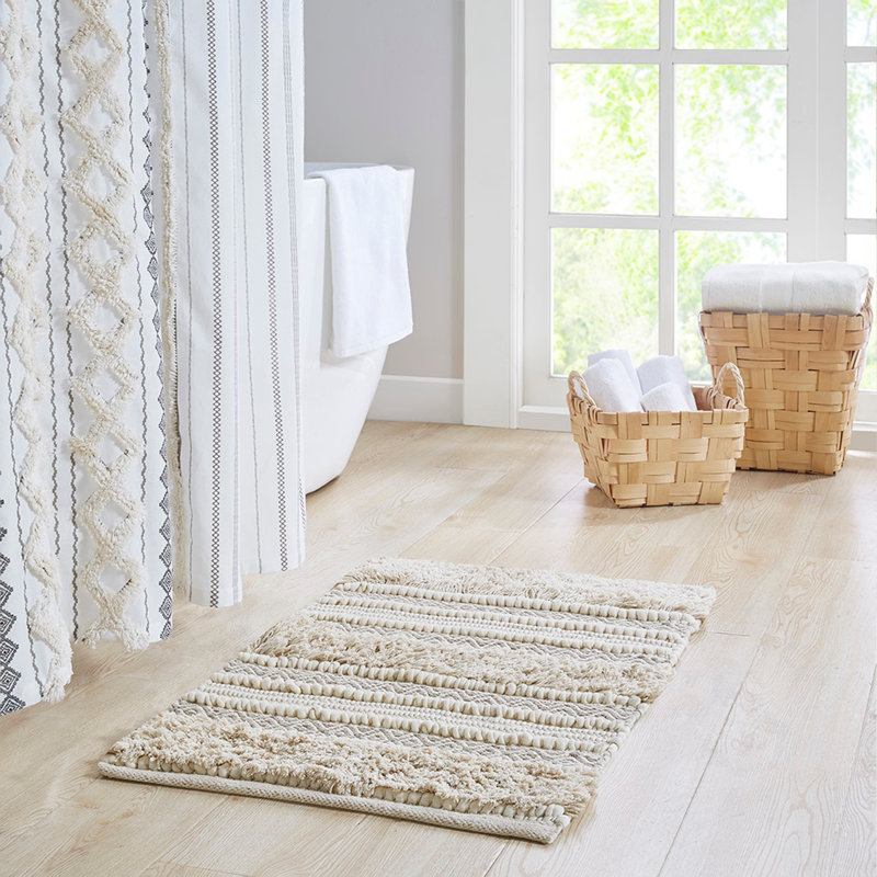 Woven Texture Stripe Bath Rug Natural, 91.7" L x 6.5" W