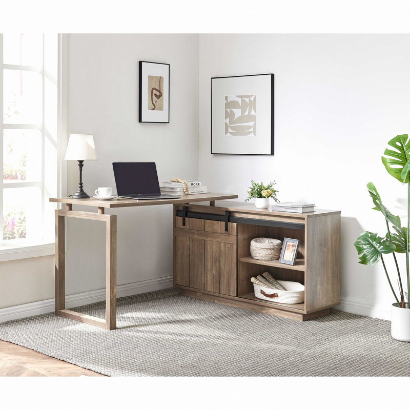 Crédence de rangement pour bureau à la maison en forme de L, Noisette