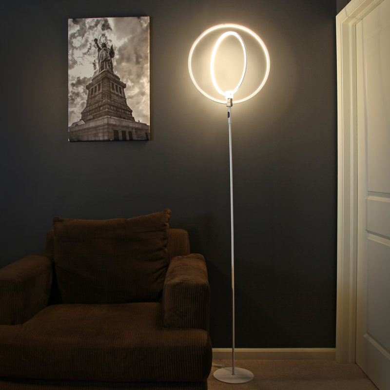 White Adjustable LED Touch Floor Lamp with Dual Rings