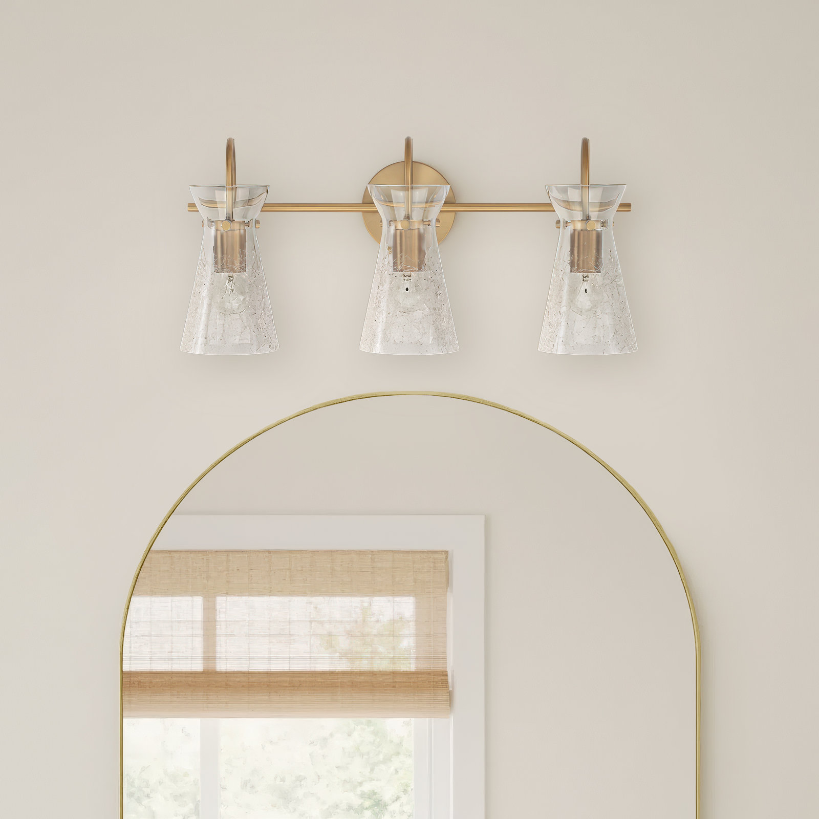 3 Light Crackled Dimmable Vanity Light, Brass