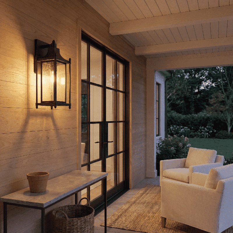Dunnmore 1-Light Outdoor Wall Lantern in Black, 16" x 6.5" x 9.5"
