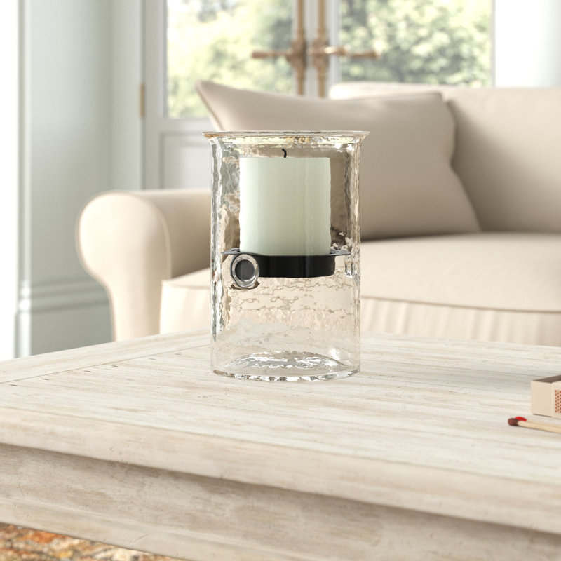  Small Hammered Glass Candle Cylinders with Rustic Insert, 8" H x 6" W x 6" D