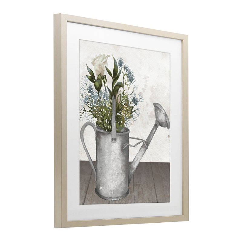 «Floral Pitcher Watering Can», reproduction encadrée sous verre, conception par Elizabeth Medley, H 21 po x l 17 po