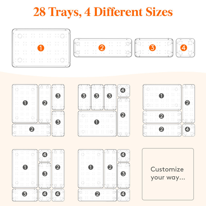Clear Plastic Desk Drawer Dividers Set, 28 Pieces in 4 Sizes