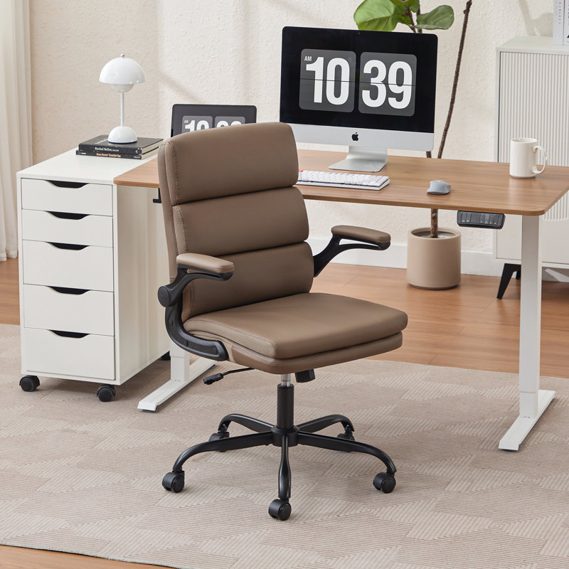 Mid-Back Swivel Task Chair with Arms, Tan