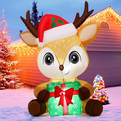 Boîte-cadeau gonflable de Noël avec renne de Noël 5 pi avec DEL intégrées