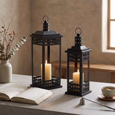 2-Piece Metal Lantern Candle Holder Set