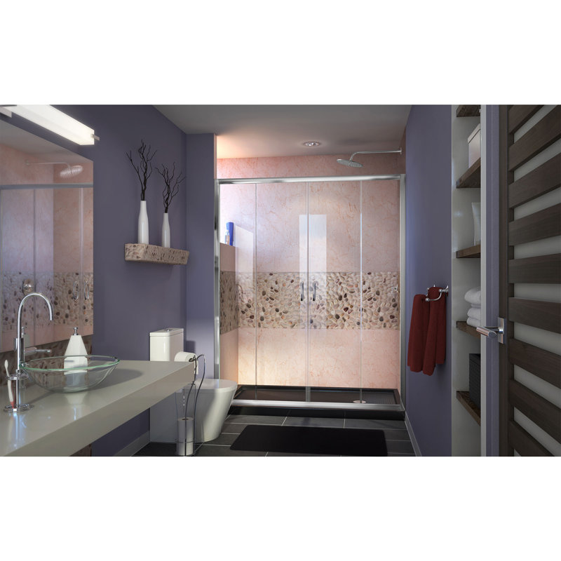 Visions 74.75" H Semi-Frameless Shower Enclosure, Right, Chrome/Black