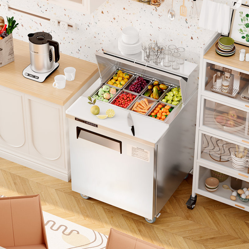 28"/48" Commercial Undercounter Worktop Refrigerator, 7.4/12.85 cu. ft Stainless Steel Sandwich & Salad Prep Station with Digital Cooling