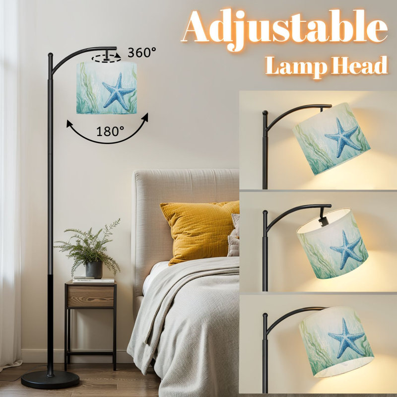 Lampe sur pied à arc avec abat-jour réglable Ocean Seaweed Beach Summer Starfish Lampadaire