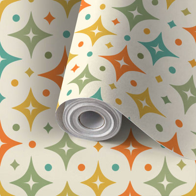 Mid Century Peel and Stick Wallpaper Contact Paper Retro Geometric Orange Green Yellow Shapes Self Adhesive and Removable 24in x 118in(60x300cm)