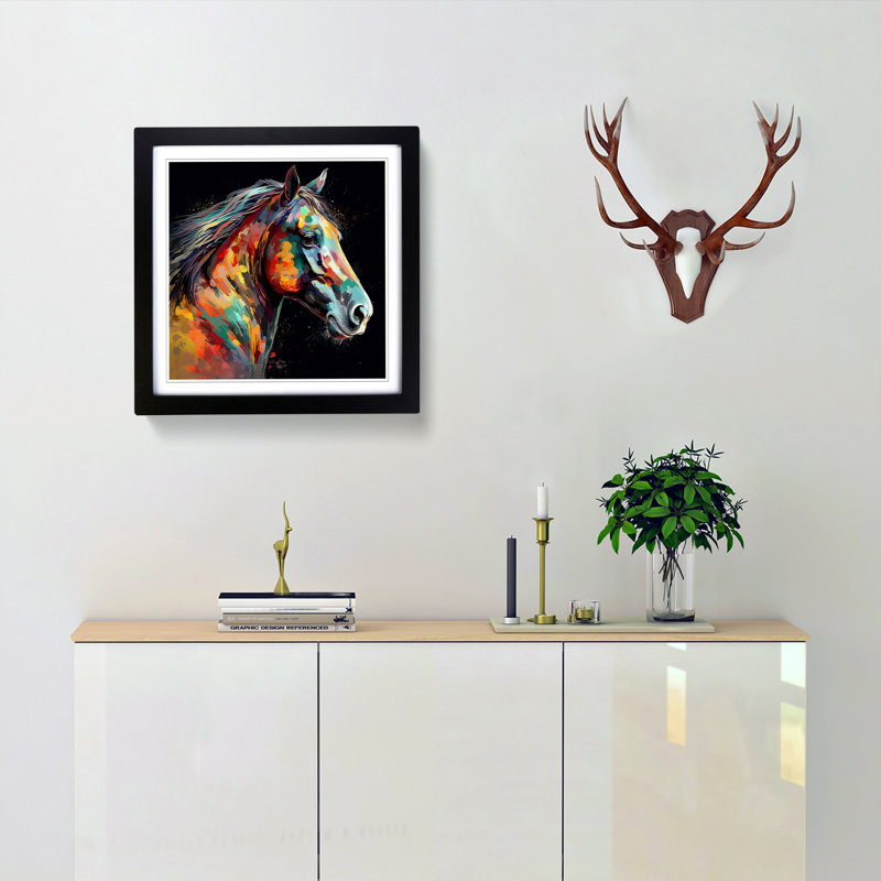 Horse Digital - Single Picture Frame Print on Wood, Black