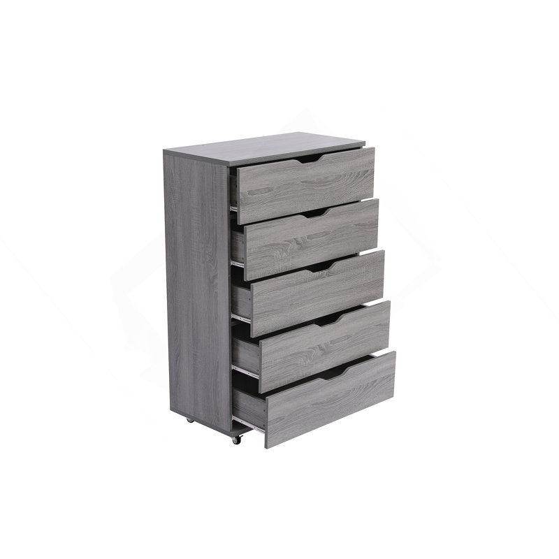 Commode à 5 tiroirs avec roulettes, Gris