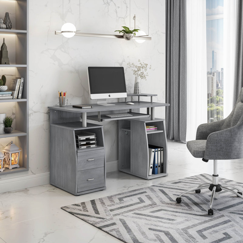 Bureau d'ordinateur complet avec rangement, gris, Gris