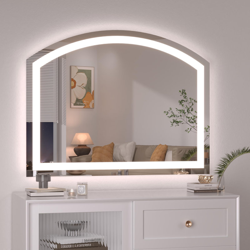 LED Bathroom Mirror with Lights sector Vanity Mirror with Touch Sensor Lighted Mirror with Metal Frame Frontlit Anti-Fog Dimmable 3 Colors Temperature Shatterproof