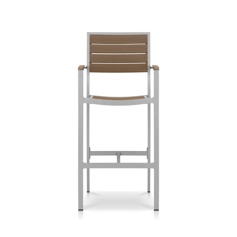 Napa Metal Outdoor 30'' Bar Stool, Silver / Teak