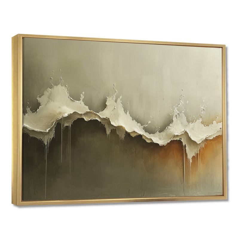 Cullompt Ephemeral Pathway Drip Peinture I, H 34 po x l 44 po, Impression encadrée flottante, Doré