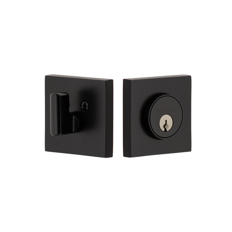 Pêne dormant sans clé à cylindre simple avec rosette Quadrato, Noir satiné, 2.75"