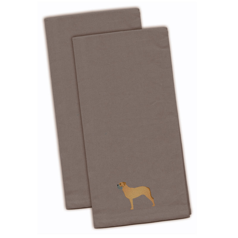 Serviette à thé de cuisine brodée bullmastiff, Gris, H 28 po x l 19 po x P 0,1 po