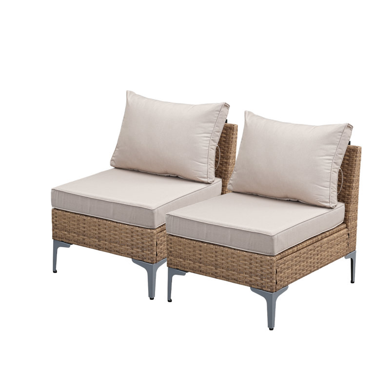 2 Pack Outdoor Armless Sofa, Patio Sectional Sofa Set with Thick Seat Cushions and 2 Back Cushions for Garden, Backyard, Poolside Beige