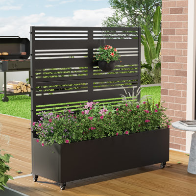 Boîte à fleurs d'extérieur en métal avec treillis pour plantes grimpantes