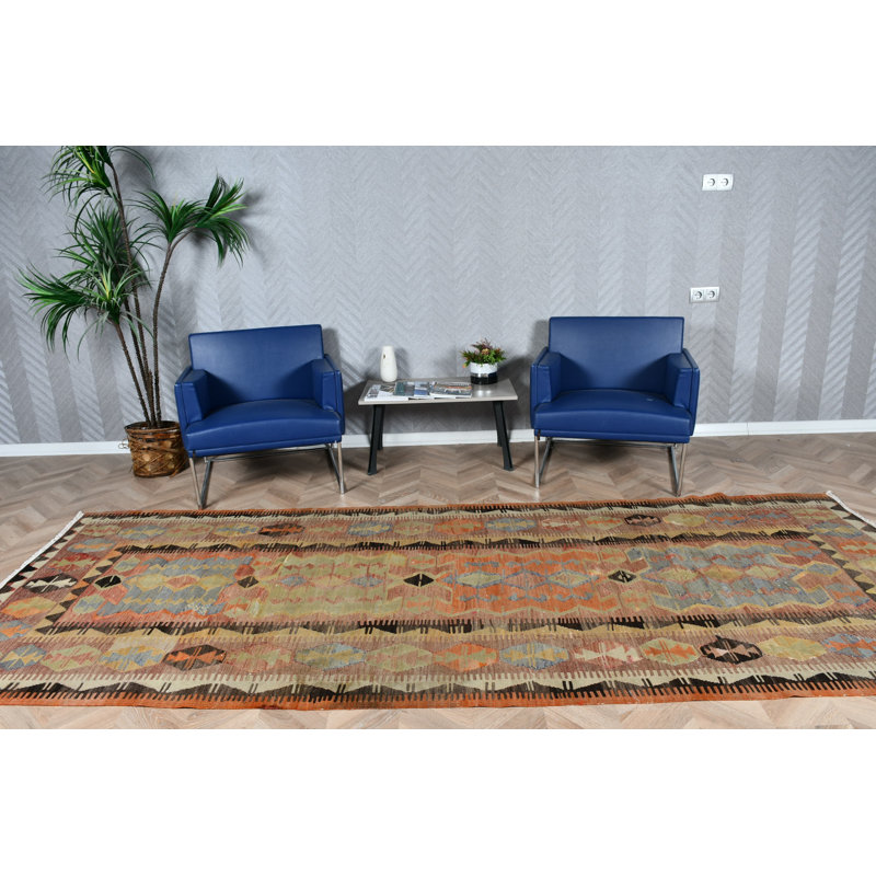 Tapis de couloir kilim turc fait à la main en orange discret pour escalier et couloir avec motif campagnard aztèque Anatolian