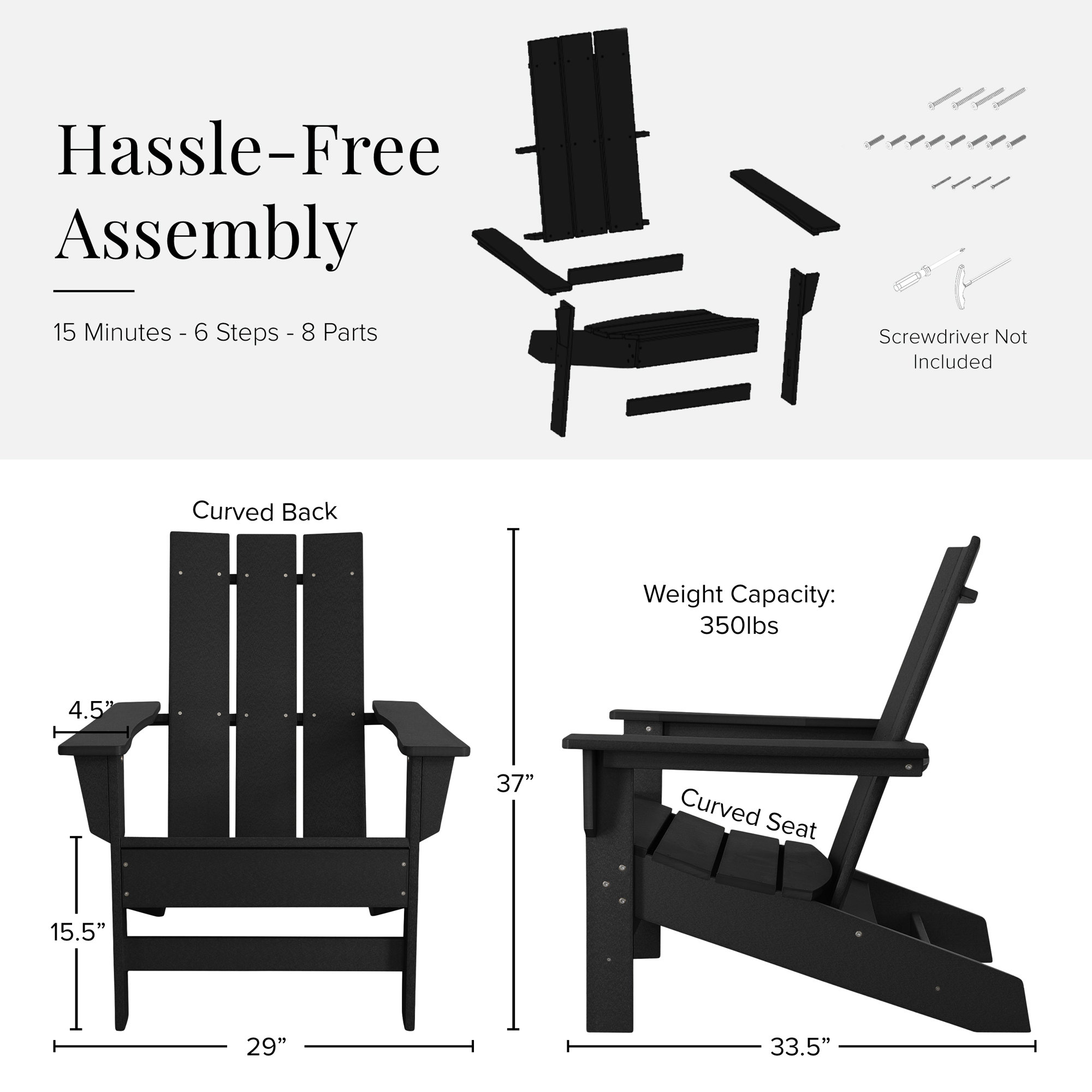 Ratcliff Outdoor Adirondack Set, Black