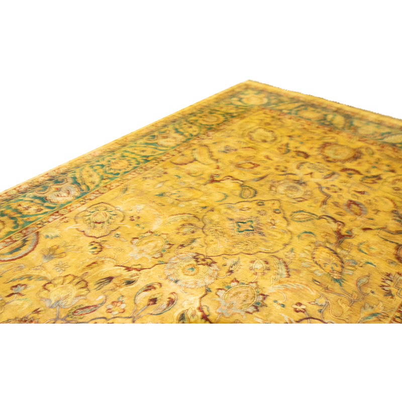 Hand Knotted Wool Oriental Area Rug in Gold And Green